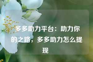  多多助力平台：助力你的之路，多多助力怎么提现 第1张